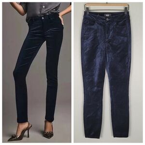Paige Size 25 Hoxton Ultra Skinny Stretch Velvet Pant Navy Blue NWT